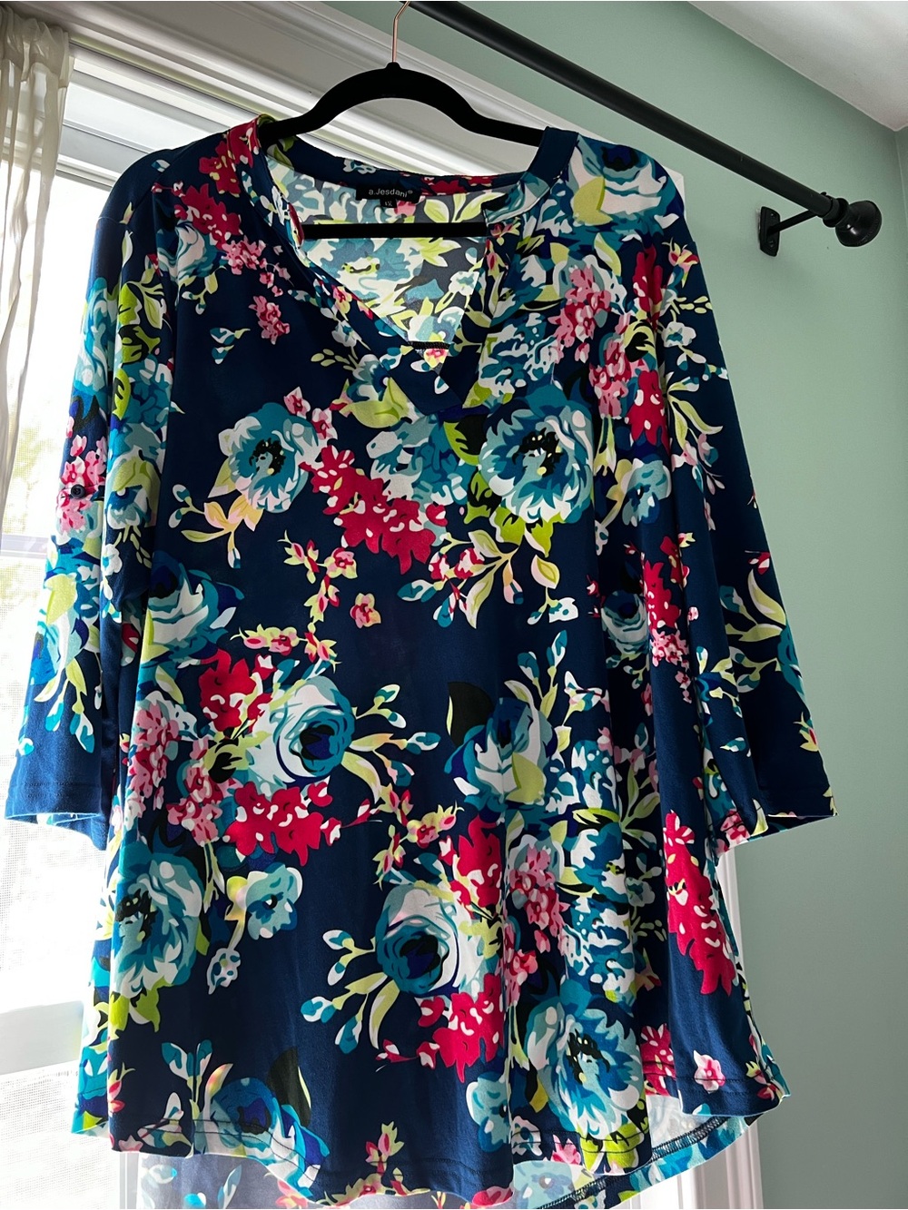Navy Floral V-Neck Tunic Top by Liz Claiborne